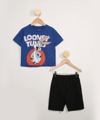 Conjunto-Infantil-Camiseta-Manga-Curta-Looney-Tunes-Azul---Bermuda-Preta-9979114-Preto_1