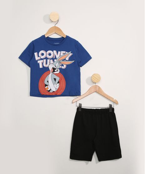Conjunto-Infantil-Camiseta-Manga-Curta-Looney-Tunes-Azul---Bermuda-Preta-9979114-Preto_1