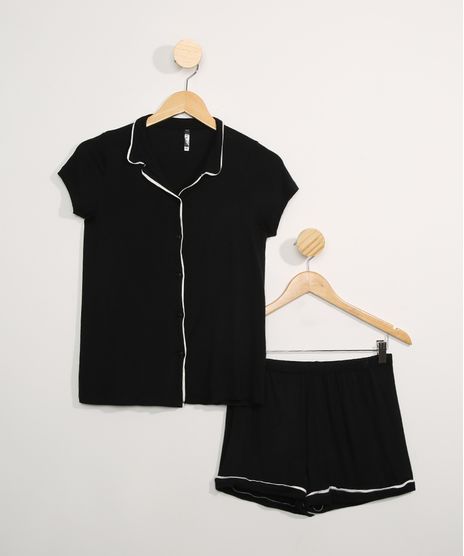 Pijama-Juvenil-Manga-Curta-com-Vivo-Contrastante-Preto-9963148-Preto_1