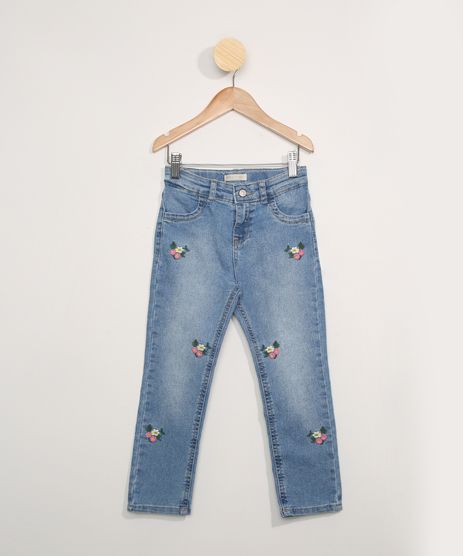 Calca-Jeans-Infantil-com-Bordado-de-Flores-Azul-Medio-9966737-Azul_Medio_1