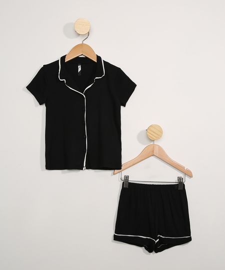 Pijama-Juvenil-Manga-Curta-com-Vivo-Contrastante-Preto-9963145-Preto_1