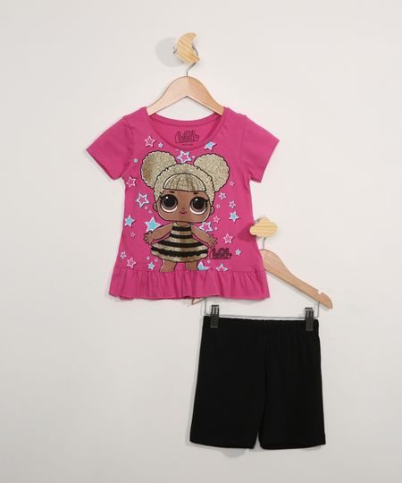 Conjunto-Infantil-Blusa-Manga-Curta-LOL-Surprise-Rosa---Short-Preto-9979015-Preto_1