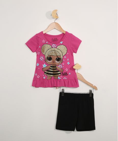 Conjunto-Infantil-Blusa-Manga-Curta-LOL-Surprise-Rosa---Short-Preto-9979015-Preto_1
