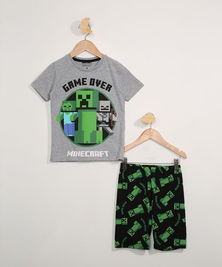 Pijama-Infantil-Manga-Curta-Minecraft-Cinza-Mescla-9956708-Cinza_Mescla_1