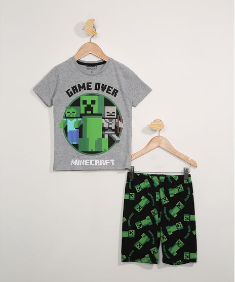 Pijama-Infantil-Manga-Curta-Minecraft-Cinza-Mescla-9956708-Cinza_Mescla_1