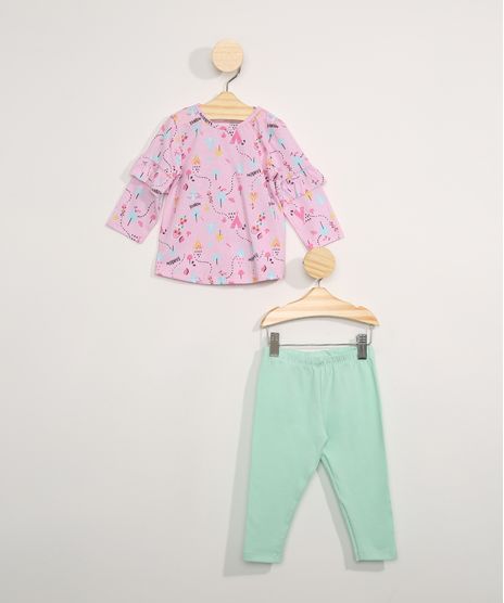 Conjunto-Infantil-Blusa-Manga-longa-Estampada-de-Cabanas-Rosa---Calca-Legging-Verde-9980060-Verde_1