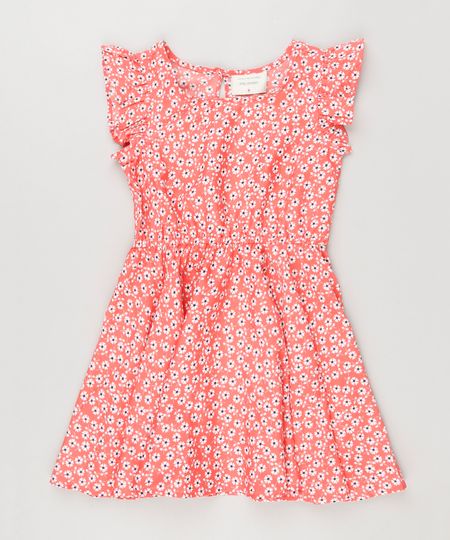 Vestido-Infantil-Estampado-Floral-com-Babado-Sem-Manga-Coral-8806511-Coral_1