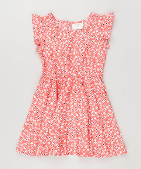 Vestido-Infantil-Estampado-Floral-com-Babado-Sem-Manga-Coral-8806511-Coral_1