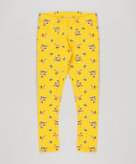 Calca-Legging-Infantil-Estampada-Floral-em-Algodao---Sustentavel-Amarela-9135818-Amarelo_1