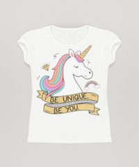 Blusa-Infantil-Unicornio-com-Glitter-Manga-Curta-Decote-Redondo-em-Algodao---Sustentavel-Off-White-9107643-Off_White_1