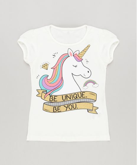 Blusa-Infantil-Unicornio-com-Glitter-Manga-Curta-Decote-Redondo-em-Algodao---Sustentavel-Off-White-9107643-Off_White_1