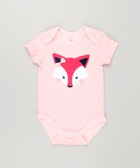 Body-Infantil-Estampado-de-Folhas-com-Raposa-Manga-Curta-Decote-Redondo-em-Algodao---Sustentavel-Rosa-Claro-8934296-Rosa_Claro_1