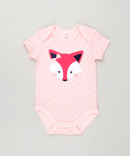 Body-Infantil-Estampado-de-Folhas-com-Raposa-Manga-Curta-Decote-Redondo-em-Algodao---Sustentavel-Rosa-Claro-8934296-Rosa_Claro_1