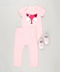 Body-Infantil-Estampado-de-Folhas-com-Raposa-Manga-Curta-Decote-Redondo-em-Algodao---Sustentavel-Rosa-Claro-8934296-Rosa_Claro_3