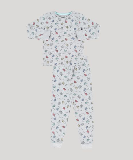 Pijama-Infantil-Estampado-de-Raposa-em-Moletom-Manga-Longa-Decote-Redondo-Cinza-Mescla-9133059-Cinza_Mescla_1