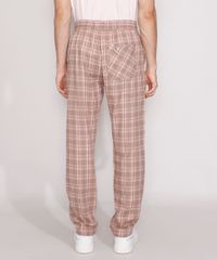 Calca-de-Flanela-Masculina-Reta-Estampada-Xadrez-com-Bolsos-Kaki-9984947-Kaki_2
