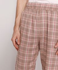 Calca-de-Flanela-Masculina-Reta-Estampada-Xadrez-com-Bolsos-Kaki-9984947-Kaki_6