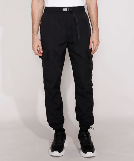 Calça de Nylon Masculina Jogger com Bolsos Preta - GG Menor preço em Calça de Nylon Masculina Jogger com Bolsos Preta - GG