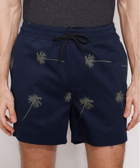 Short-de-Sarja-Masculino-Estampado-de-Coqueiros-com-Recorte-e-Bolsos-Azul-Marinho-9981981-Azul_Marinho_1