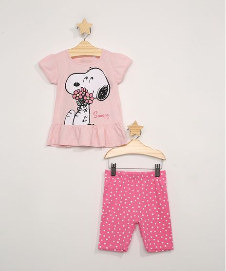 Conjunto-Infantil-de-Blusa-Snoopy-Manga-Curta-com-Babado---Bermuda-Ciclista-Estampada-de-Poa-Rosa-9980081-Rosa_1