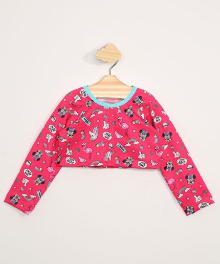 Blusa-de-Praia-Infantil-Manga-Longa-Cropped-Estampada-Minnie-com-Protecao-UV50--Rosa-9980997-Rosa_1