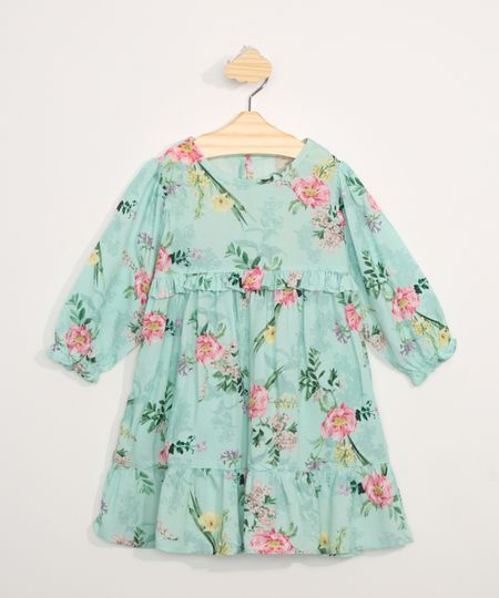 Vestido-Infantil-Manga-Bufante-Estampado-Floral-com-Babados--Verde-9976733-Verde_1
