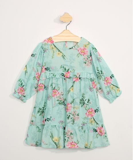 Vestido-Infantil-Manga-Bufante-Estampado-Floral-com-Babados--Verde-9976733-Verde_1