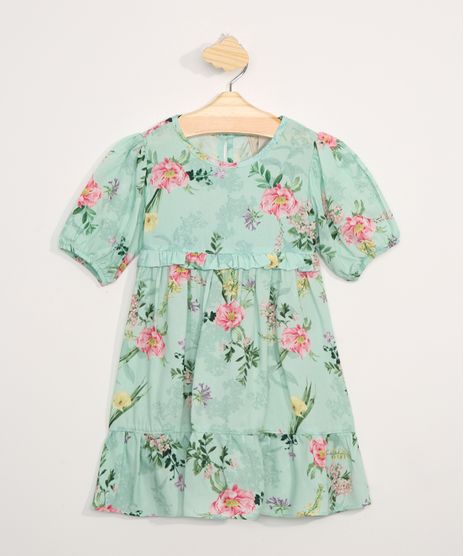 Vestido-Infantil-Manga-Bufante-Estampado-Floral-com-Babados--Verde-9976742-Verde_1