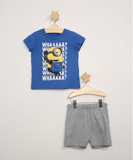 Conjunto-Infantil-de-Camiseta-Manga-Curta-Minions-Azul---Bermuda-Cinza-Mescla-9975707-Cinza_Mescla_1