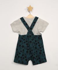 Conjunto-Infantil-de-Camiseta-Manga-Curta-Cinza-Mescla---Jardineira-Estampada-Mickey-Verde-9967610-Verde_2