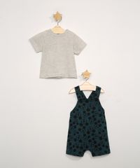 Conjunto-Infantil-de-Camiseta-Manga-Curta-Cinza-Mescla---Jardineira-Estampada-Mickey-Verde-9967610-Verde_3