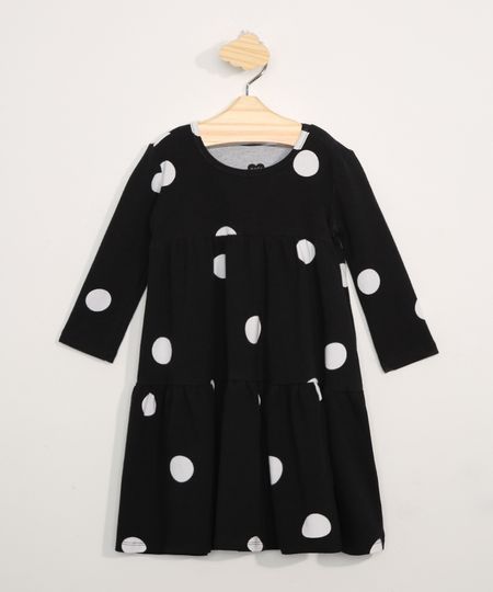 Vestido-Infantil-Basico-Manga-Longa-Estampado-de-Poa-com-Recorte--Preto-9981634-Preto_1