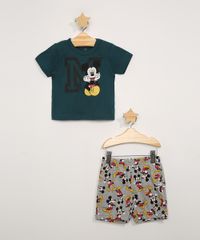 Conjunto-Infantil-Mickey-de-Camiseta-Manga-Curta-Verde---Bermuda-de-Moletom-Cinza-Mescla-Claro-9967589-Cinza_Mescla_Claro_1