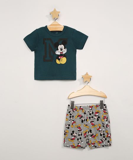 Conjunto-Infantil-Mickey-de-Camiseta-Manga-Curta-Verde---Bermuda-de-Moletom-Cinza-Mescla-Claro-9967589-Cinza_Mescla_Claro_1