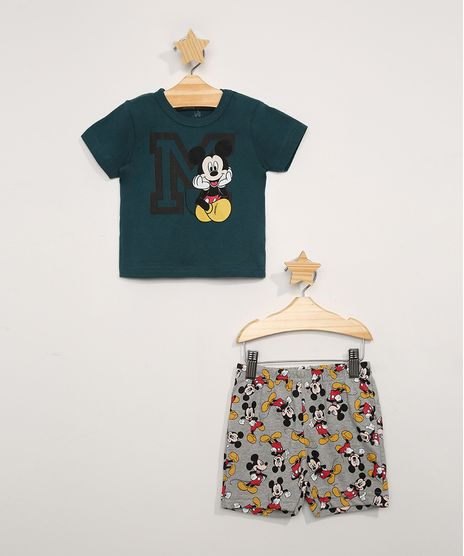 Conjunto-Infantil-Mickey-de-Camiseta-Manga-Curta-Verde---Bermuda-de-Moletom-Cinza-Mescla-Claro-9967589-Cinza_Mescla_Claro_1