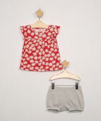 Conjunto-Infantil-de-Blusa-Manga-Curta-Estampada-Floral-Vermelha---Short-Balone-Cinza-Mescla-9970489-Cinza_Mescla_1