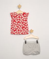 Conjunto-Infantil-de-Blusa-Manga-Curta-Estampada-Floral-Vermelha---Short-Balone-Cinza-Mescla-9970489-Cinza_Mescla_2