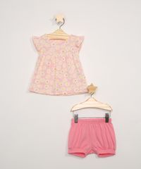 Conjunto-Infantil-de-Blusa-Manga-Curta-Estampada-Floral-Laranja---Short-Balone-Coral-9970489-Coral_1