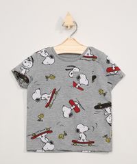 Camiseta-Infantil-Manga-Curta-Estampado-de-Snoopy-com-Bolso-Gola-Careca-Cinza-Mescla-9975772-Cinza_Mescla_1