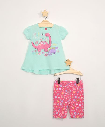 Conjunto-Infantil-de-Blusa-Dinossauro-Manga-Bufante-com-Babado-Azul---Bermuda-Ciclista-Estampada-Floral-Rosa-9976908-Rosa_1