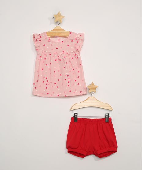 Conjunto-Infantil-de-Blusa-Manga-Curta-Estampada-de-Coracoes-Rosa---Short-Balone-Vermelho-9967583-Vermelho_1
