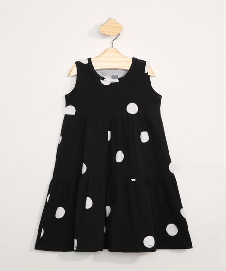 Vestido-Infantil-Basico-Sem-Manga-Estampado-de-Poa-com-Recorte--Preto-9981632-Preto_1