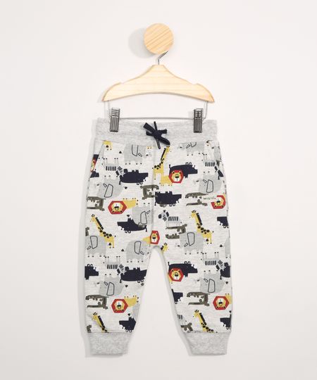 Calca-de-Moletom-Infantil-Jogger-Estampada-de-Bichos-com-Cordao-Cinza-Mescla-Claro-9977457-Cinza_Mescla_Claro_1