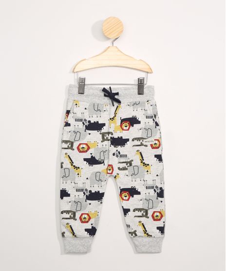 Calca-de-Moletom-Infantil-Jogger-Estampada-de-Bichos-com-Cordao-Cinza-Mescla-Claro-9977457-Cinza_Mescla_Claro_1
