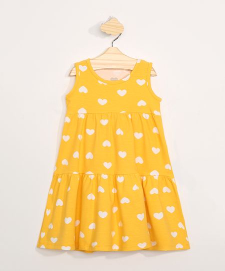 Vestido-Infantil-Basico-Sem-Manga-Estampado-de-Coracoes-com-Recorte--Amarelo-9981636-Amarelo_1