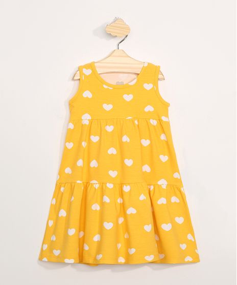 Vestido-Infantil-Basico-Sem-Manga-Estampado-de-Coracoes-com-Recorte--Amarelo-9981636-Amarelo_1