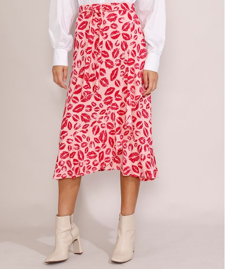 Saia-Feminina-Midi-Transpassada-Estampada-de-Beijos-com-Babado-e-Faixa-para-Amarrar-Rosa-Claro-9975882-Rosa_Claro_1