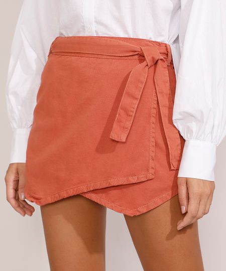 Short-Saia-de-Sarja-Feminino-Cintura-Alta-Transpassado-com-Faixa-para-Amarrar-Laranja-Escuro-9985384-Laranja_Escuro_1 Short-Saia-de-Sarja-Feminino-Cintura-Alta-Transpassado-com-Faixa-para-Amarrar-Laranja-Escuro-9985384-Laranja_Escuro_1