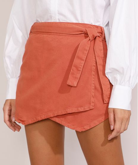 Short-Saia-de-Sarja-Feminino-Cintura-Alta-Transpassado-com-Faixa-para-Amarrar-Laranja-Escuro-9985384-Laranja_Escuro_1
