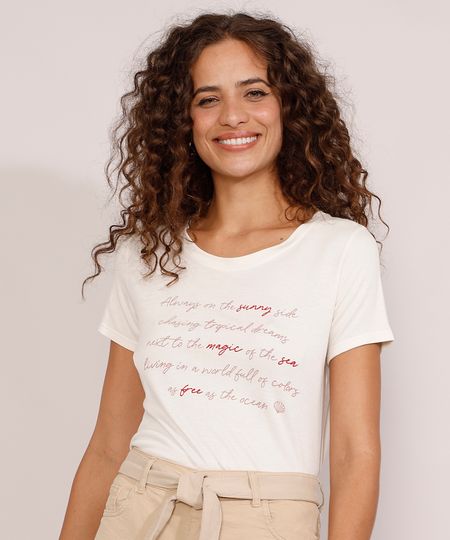 Camiseta-Feminina-Manga-Curta--Sunny-Side--Decote-Redondo-Bege-Claro-9980896-Bege_Claro_1